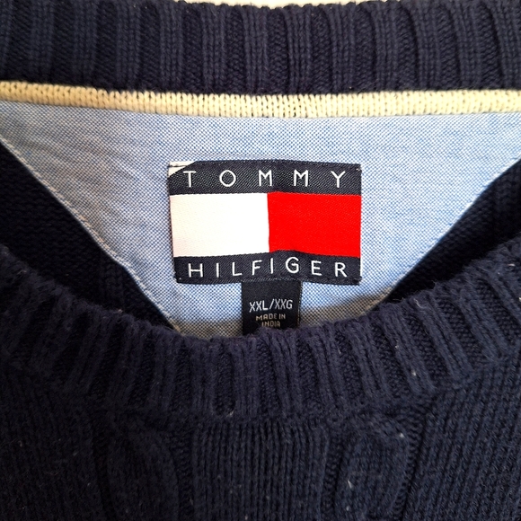 Tommy Hilfiger XXL VTG Y2K Navy Blue Cable Knit Sweater - Picture 4 of 7